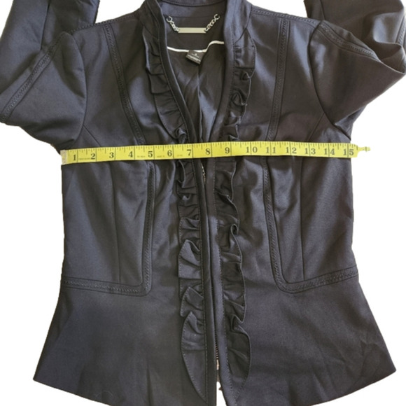 Blazer Jacket ruffled Fitted Cotton blend Zipper Black color Size 0 WHBM - Picture 10 of 16